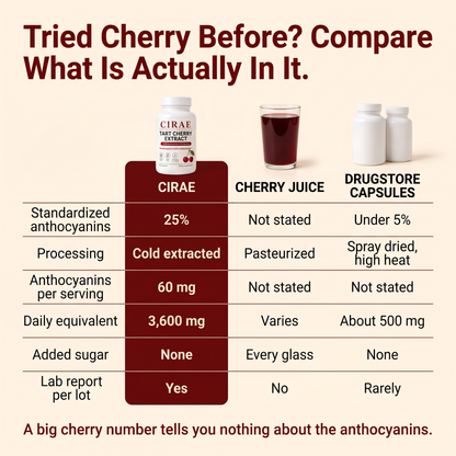Cirae versus cherry juice versus drugstore capsules - anthocyanins compared